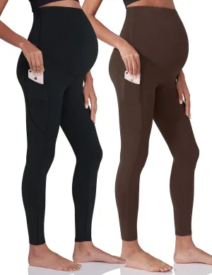 Enerful Women's Maternity Workout Leggings Over The Belly Pregnancy Active Wear Athletic Soft Yoga Pants with Pockets