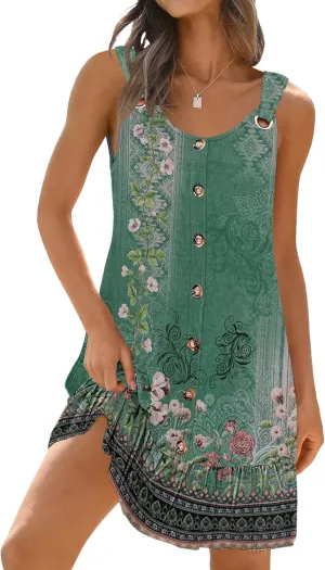 ETCYY Sundresses for Women 2025 Vacation Summer Dresses Beach Swim Suit Cover Ups Sleeveless Button Down Spring Sun Dress