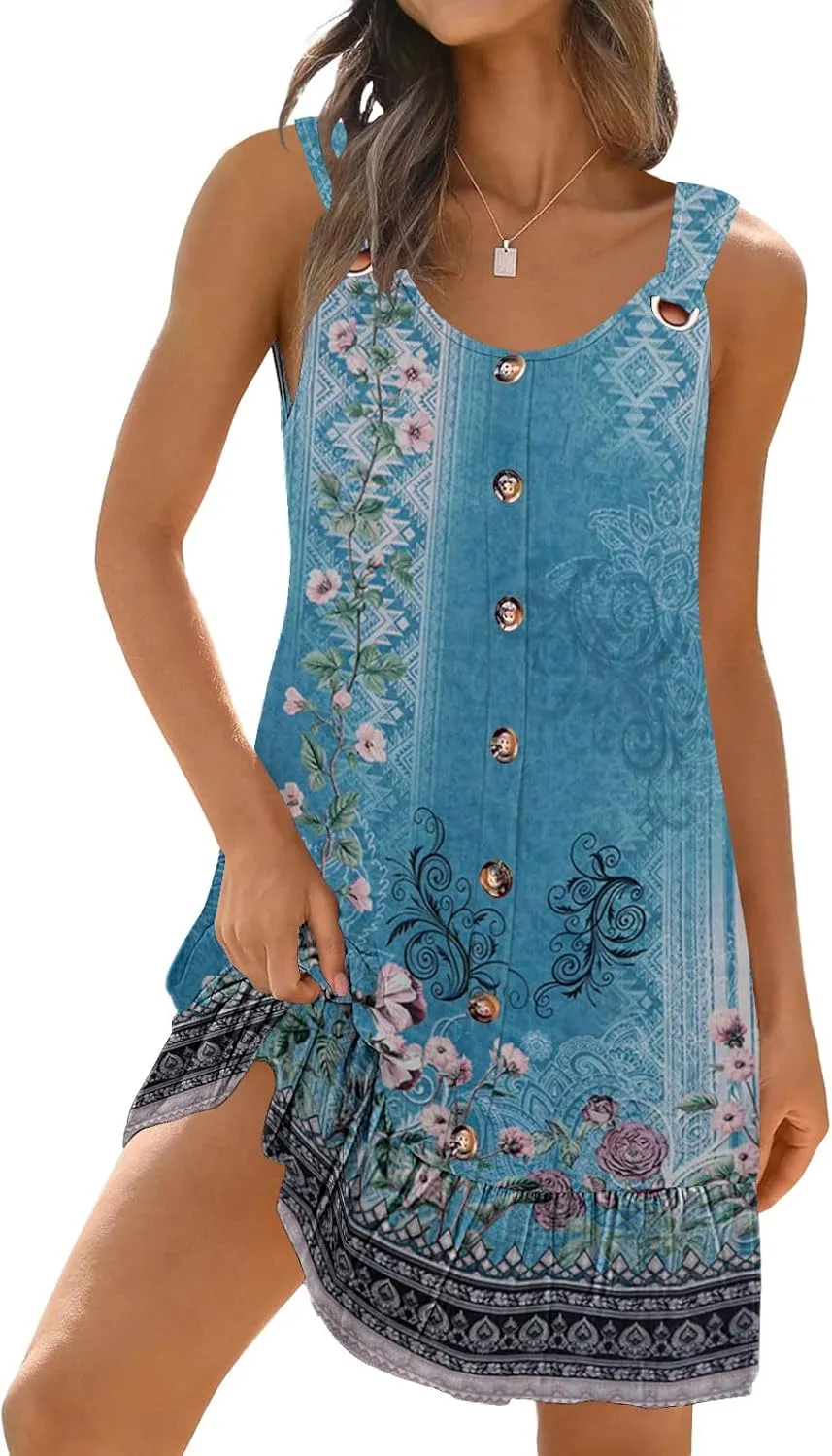 ETCYY Sundresses for Women 2025 Vacation Summer Dresses Beach Swim Suit Cover Ups Sleeveless Button Down Spring Sun Dress
