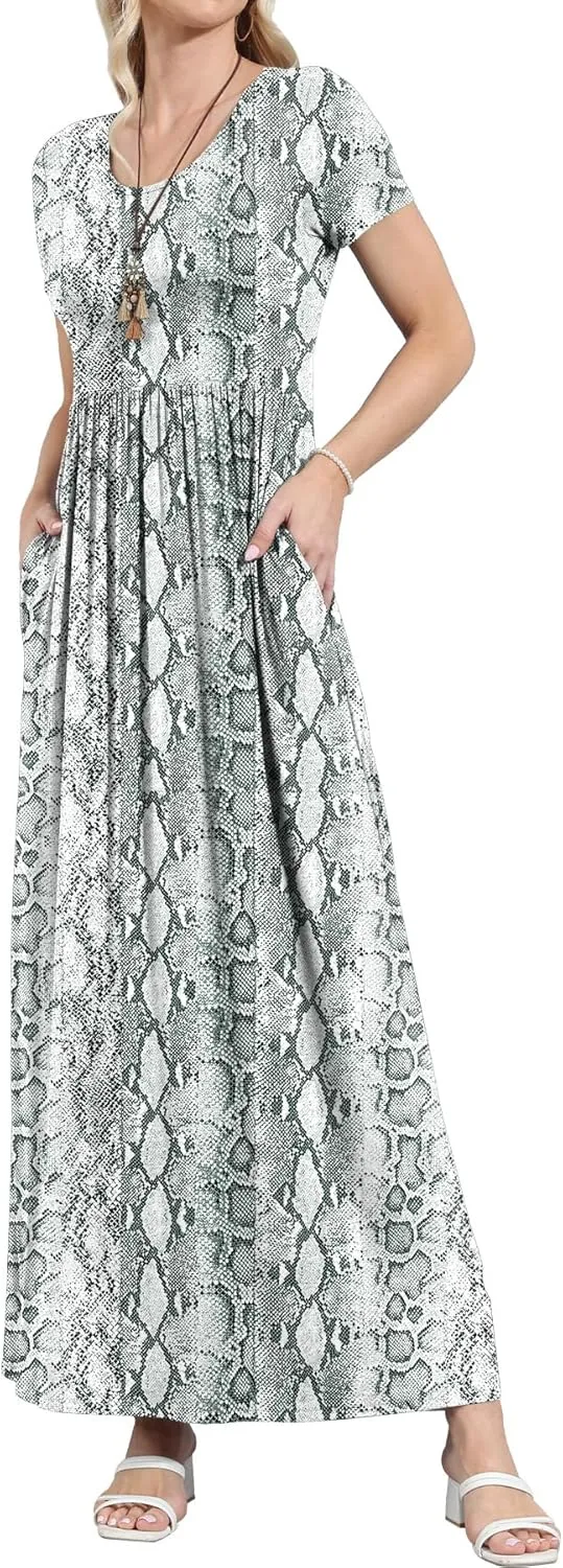 EUOVMY Women's Short Sleeve Loose Plain Maxi Dresses Casual Vacation Long Dresses with Pockets