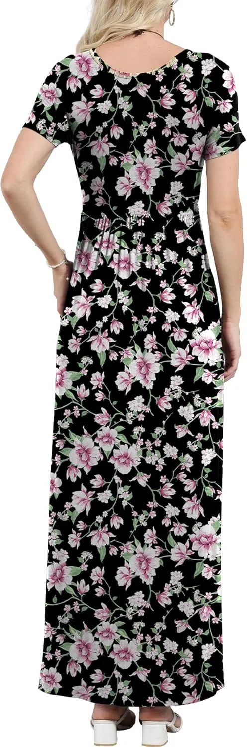 EUOVMY Women's Short Sleeve Loose Plain Maxi Dresses Casual Vacation Long Dresses with Pockets