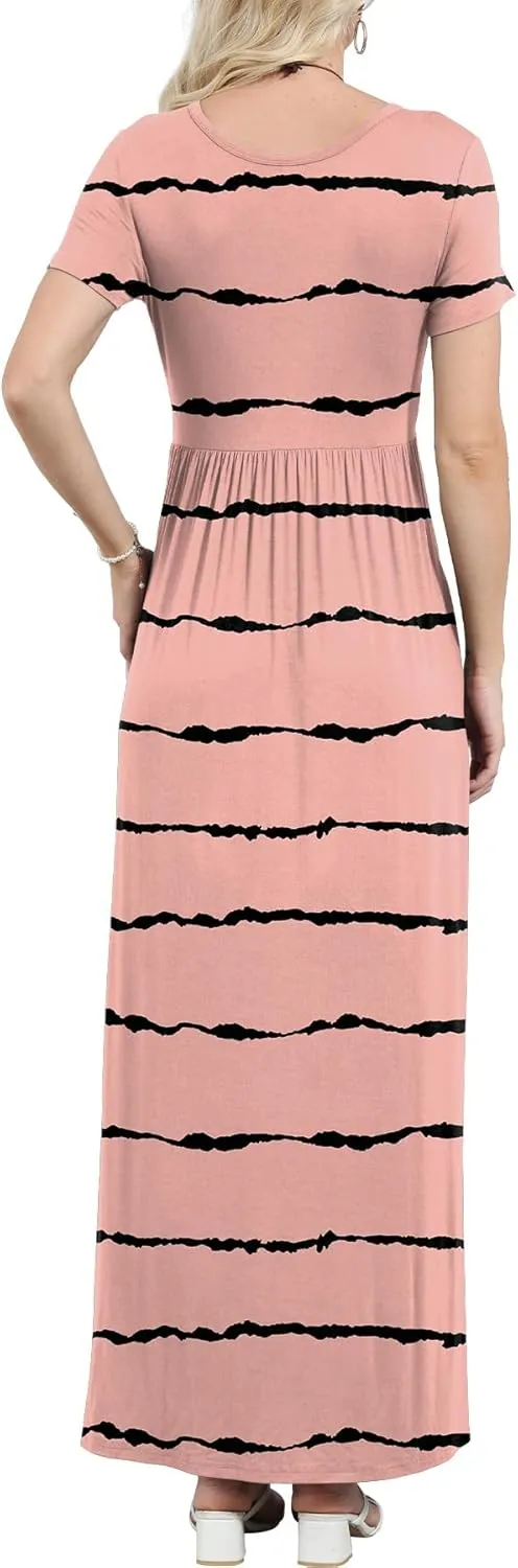 EUOVMY Women's Short Sleeve Loose Plain Maxi Dresses Casual Vacation Long Dresses with Pockets