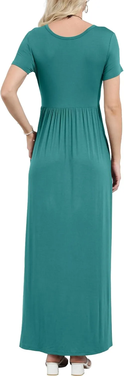 EUOVMY Women's Short Sleeve Loose Plain Maxi Dresses Casual Vacation Long Dresses with Pockets
