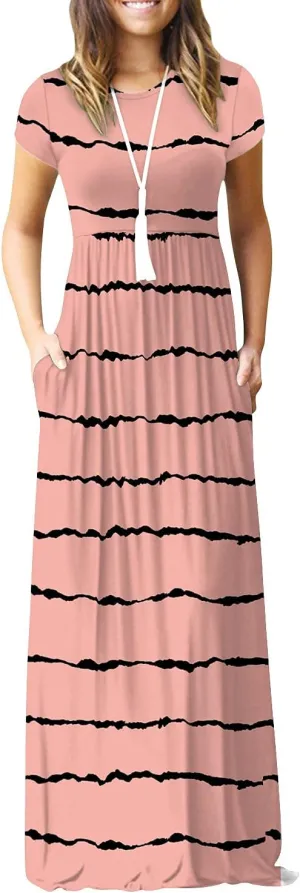 EUOVMY Women's Short Sleeve Loose Plain Maxi Dresses Casual Vacation Long Dresses with Pockets