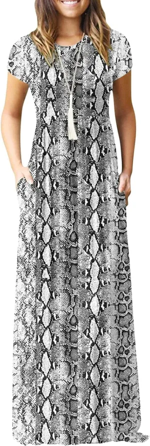 EUOVMY Women's Short Sleeve Loose Plain Maxi Dresses Casual Vacation Long Dresses with Pockets