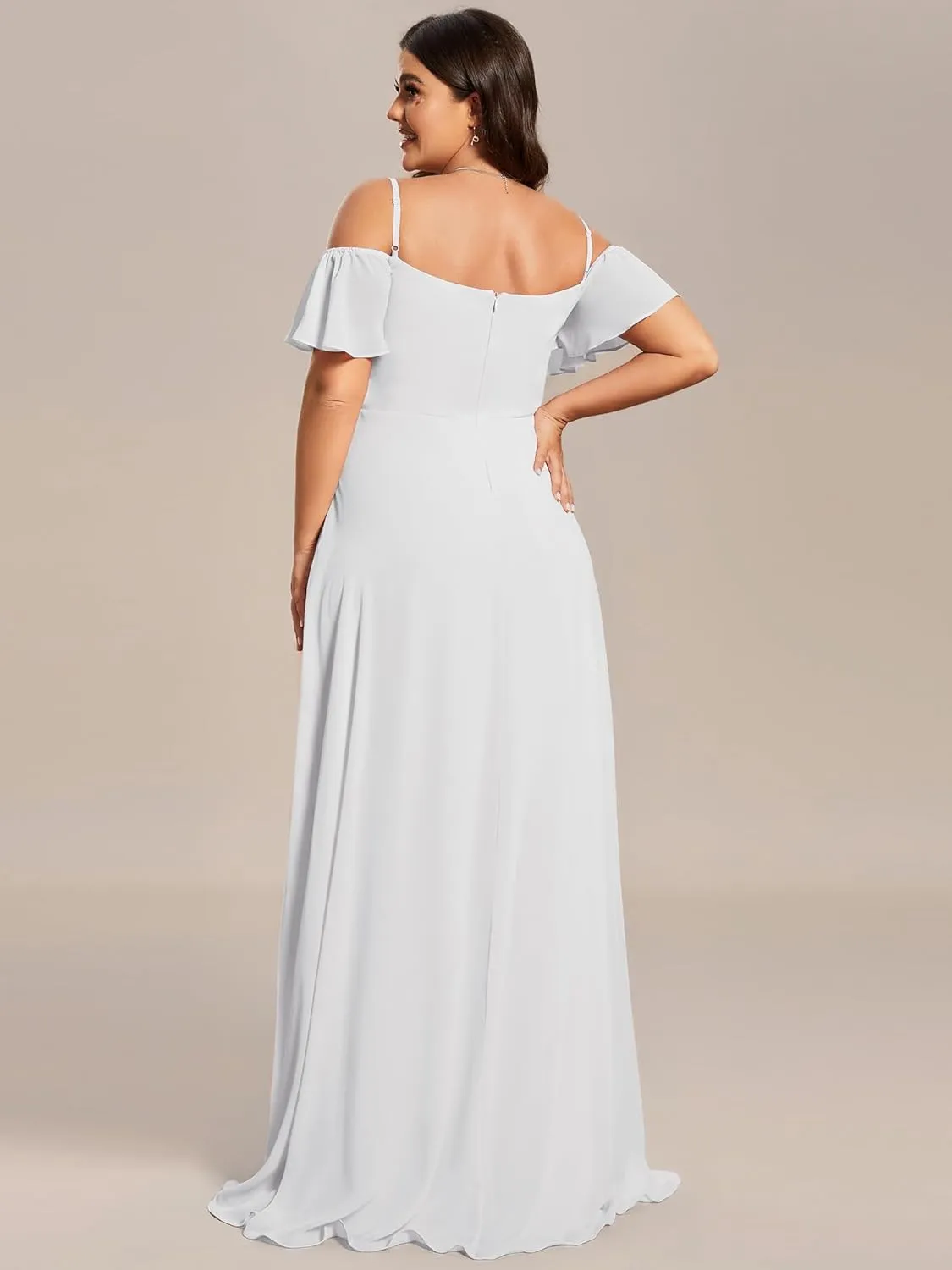 Ever-Pretty Plus Women's Off Shoulder Ruffles Sleeves Side Slit Chiffon Plus Size Bridesmaid Dresses 00237-DA