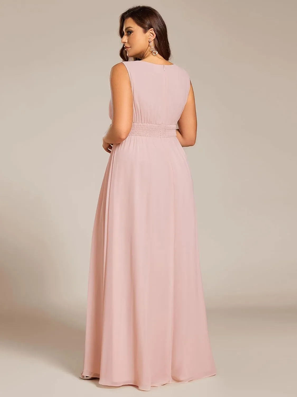Ever-Pretty Plus Women's Round Neck A Line Sequin Waist Hollow Out Plus Size Chiffon Maxi Formal Bridesmaid Dresses 01955-DA