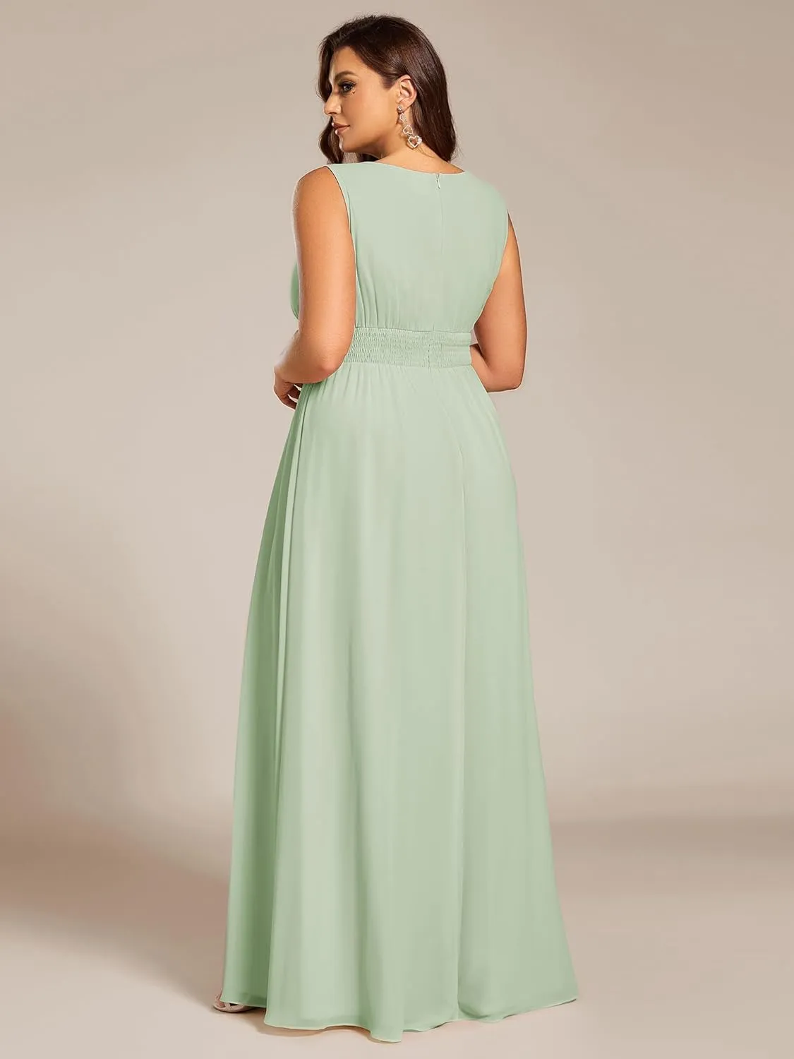 Ever-Pretty Plus Women's Round Neck A Line Sequin Waist Hollow Out Plus Size Chiffon Maxi Formal Bridesmaid Dresses 01955-DA