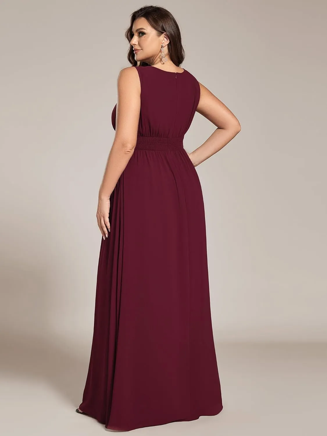 Ever-Pretty Plus Women's Round Neck A Line Sequin Waist Hollow Out Plus Size Chiffon Maxi Formal Bridesmaid Dresses 01955-DA