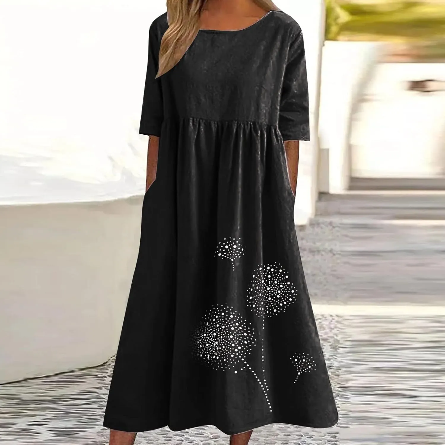 Finelylove Tshirt Dress for Women 2025 Casual Plus Size Summer Midi Boho Dresses Floral Print Loose Flowy Long Sundress