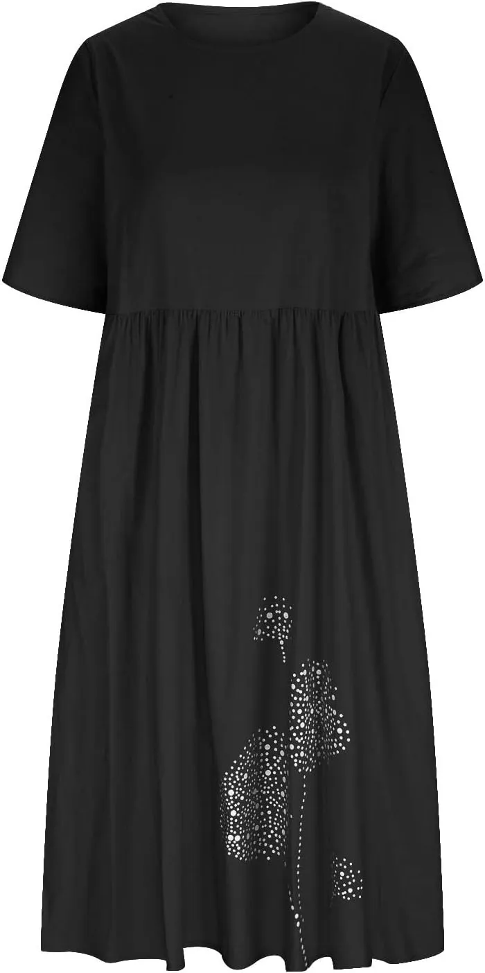 Finelylove Tshirt Dress for Women 2025 Casual Plus Size Summer Midi Boho Dresses Floral Print Loose Flowy Long Sundress