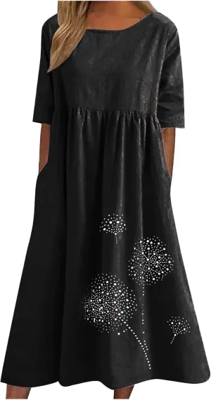 Finelylove Tshirt Dress for Women 2025 Casual Plus Size Summer Midi Boho Dresses Floral Print Loose Flowy Long Sundress