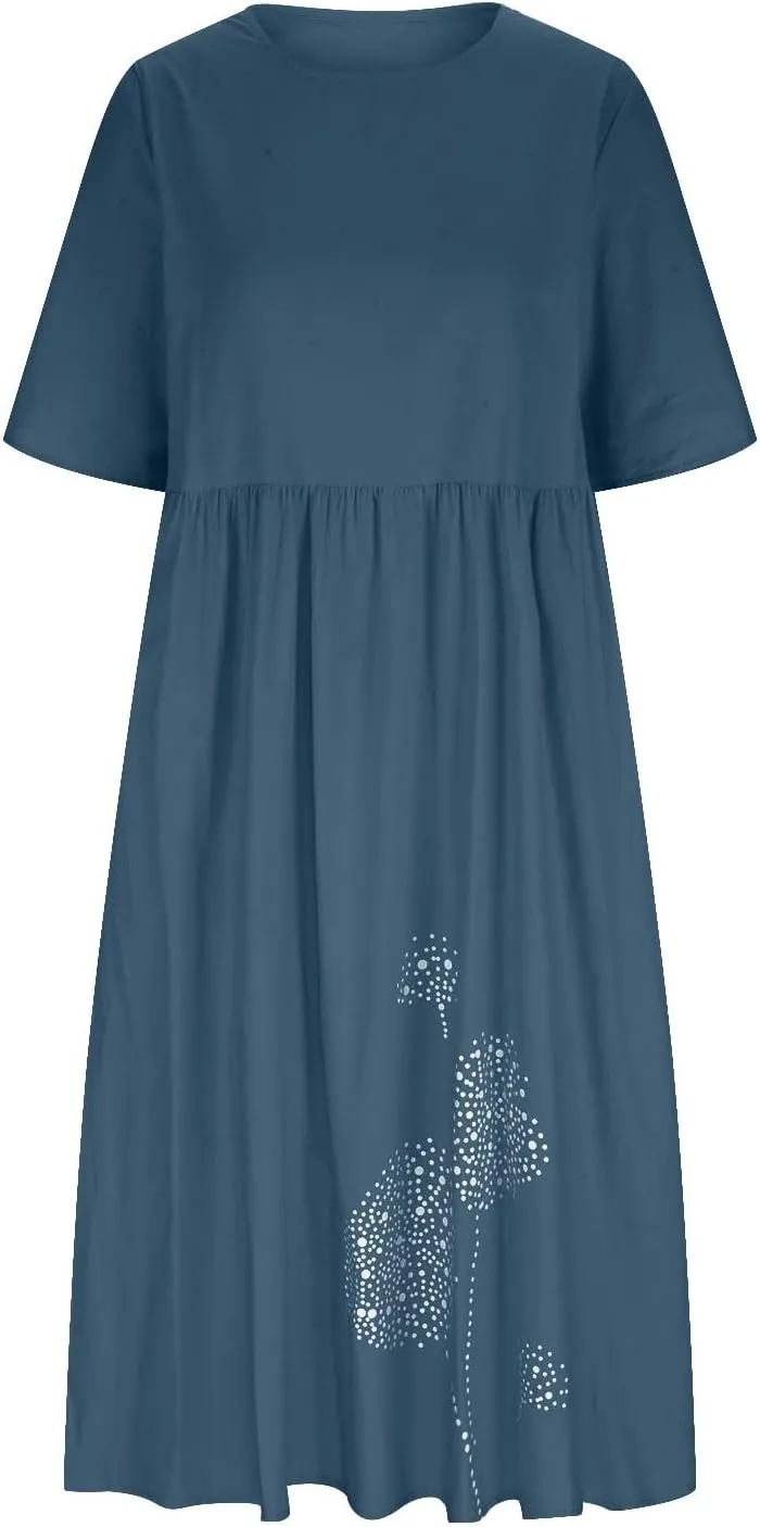 Finelylove Tshirt Dress for Women 2025 Casual Plus Size Summer Midi Boho Dresses Floral Print Loose Flowy Long Sundress