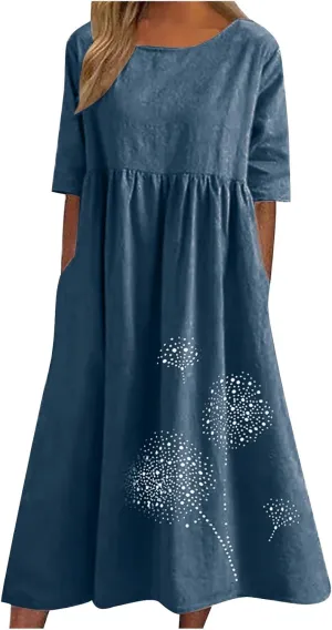 Finelylove Tshirt Dress for Women 2025 Casual Plus Size Summer Midi Boho Dresses Floral Print Loose Flowy Long Sundress