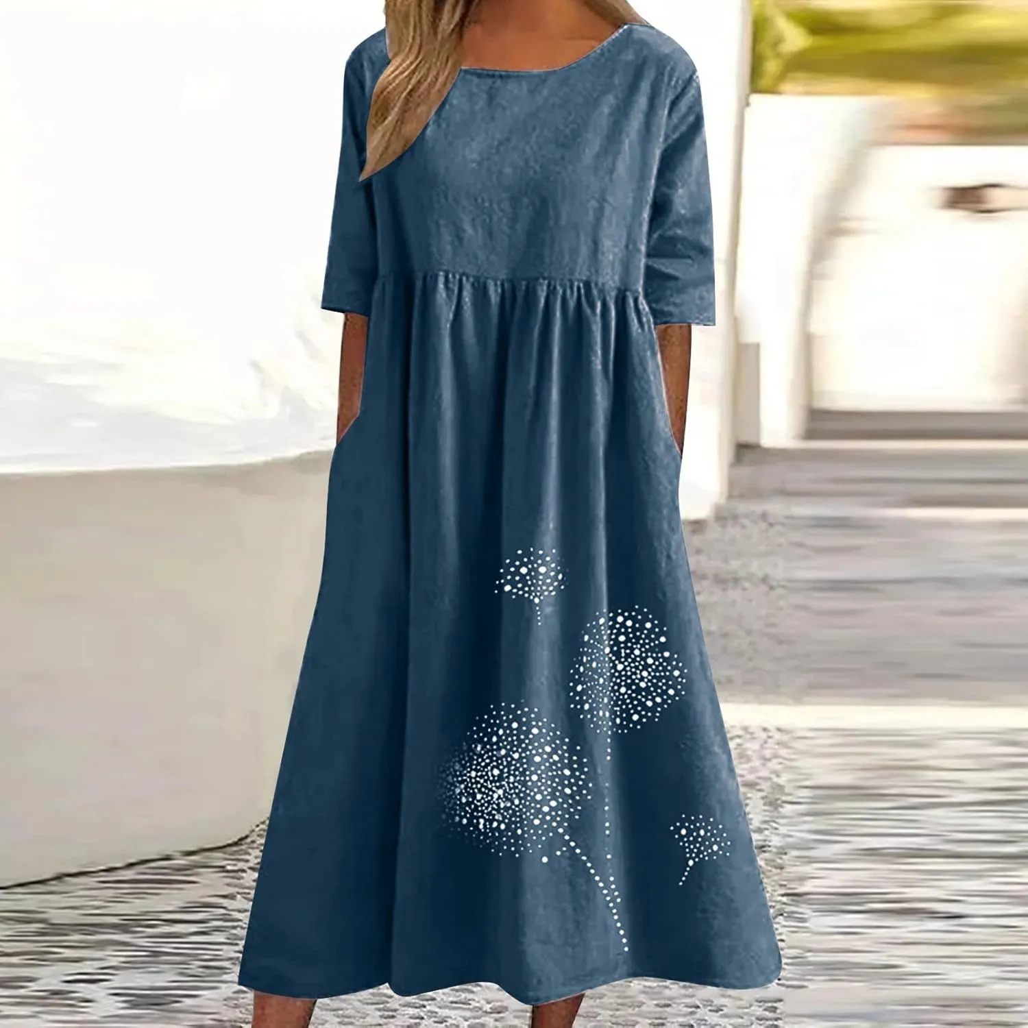 Finelylove Tshirt Dress for Women 2025 Casual Plus Size Summer Midi Boho Dresses Floral Print Loose Flowy Long Sundress