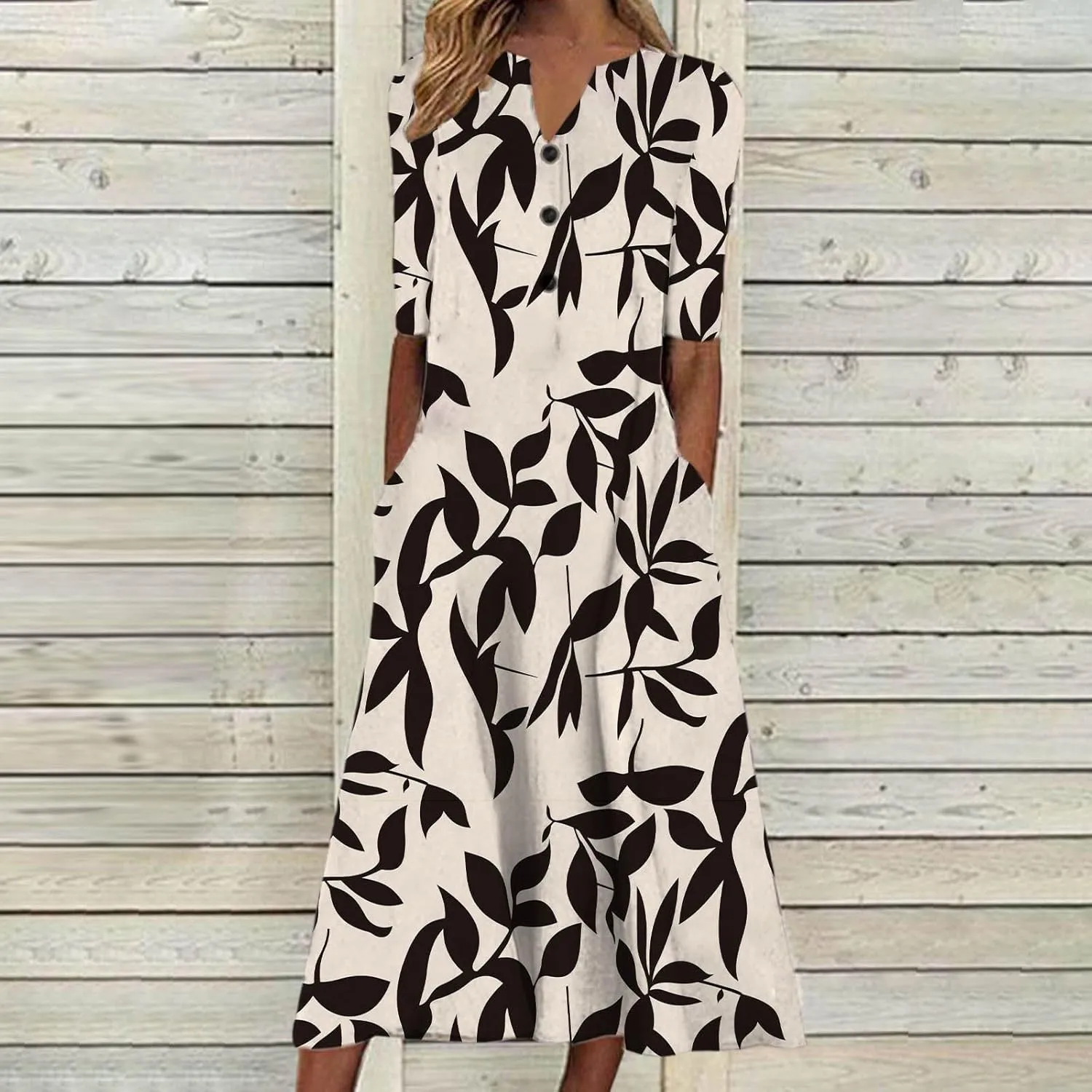 Finelylove Womens Maxi Dress Summer Casual Loose Boho Floral V Neck Short Sleeve Flowy Long Dresses Beach Vacation Outfits