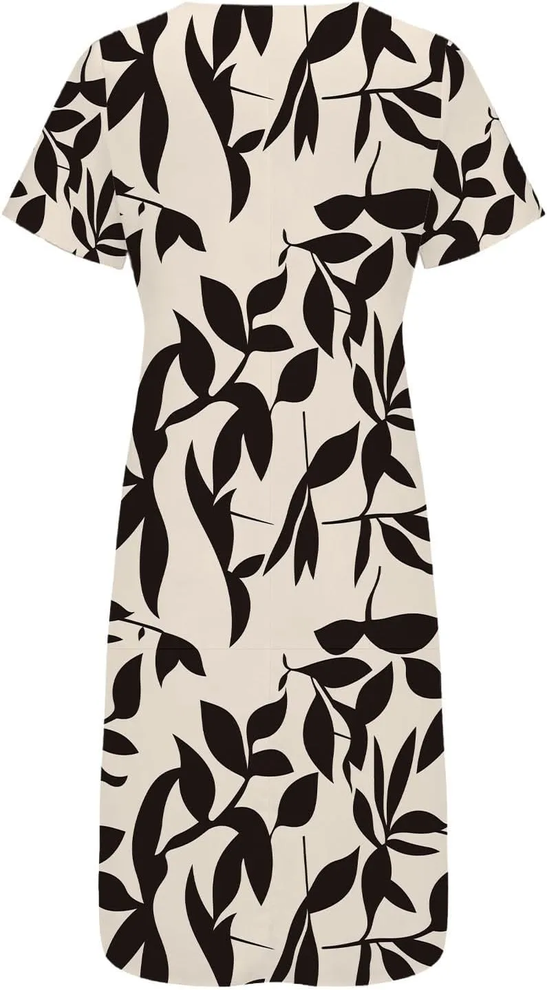 Finelylove Womens Maxi Dress Summer Casual Loose Boho Floral V Neck Short Sleeve Flowy Long Dresses Beach Vacation Outfits
