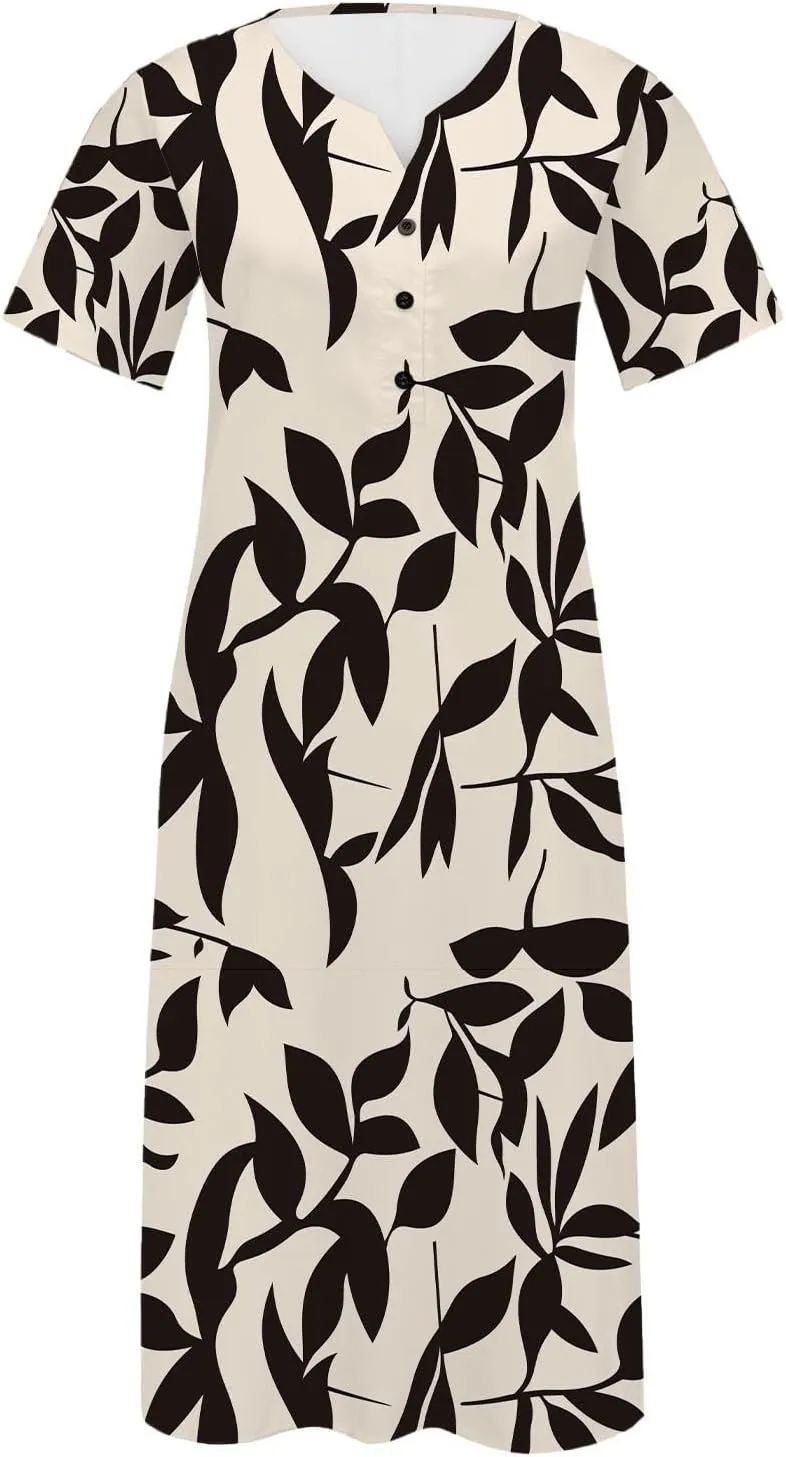 Finelylove Womens Maxi Dress Summer Casual Loose Boho Floral V Neck Short Sleeve Flowy Long Dresses Beach Vacation Outfits