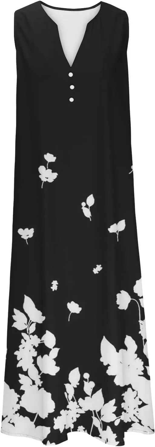 Finelylove Womens Summer Maxi Dresses 2025 Trendy Flowy A Line Beach Floral Plus Size Sundress Loose Fit Boho Long Dress