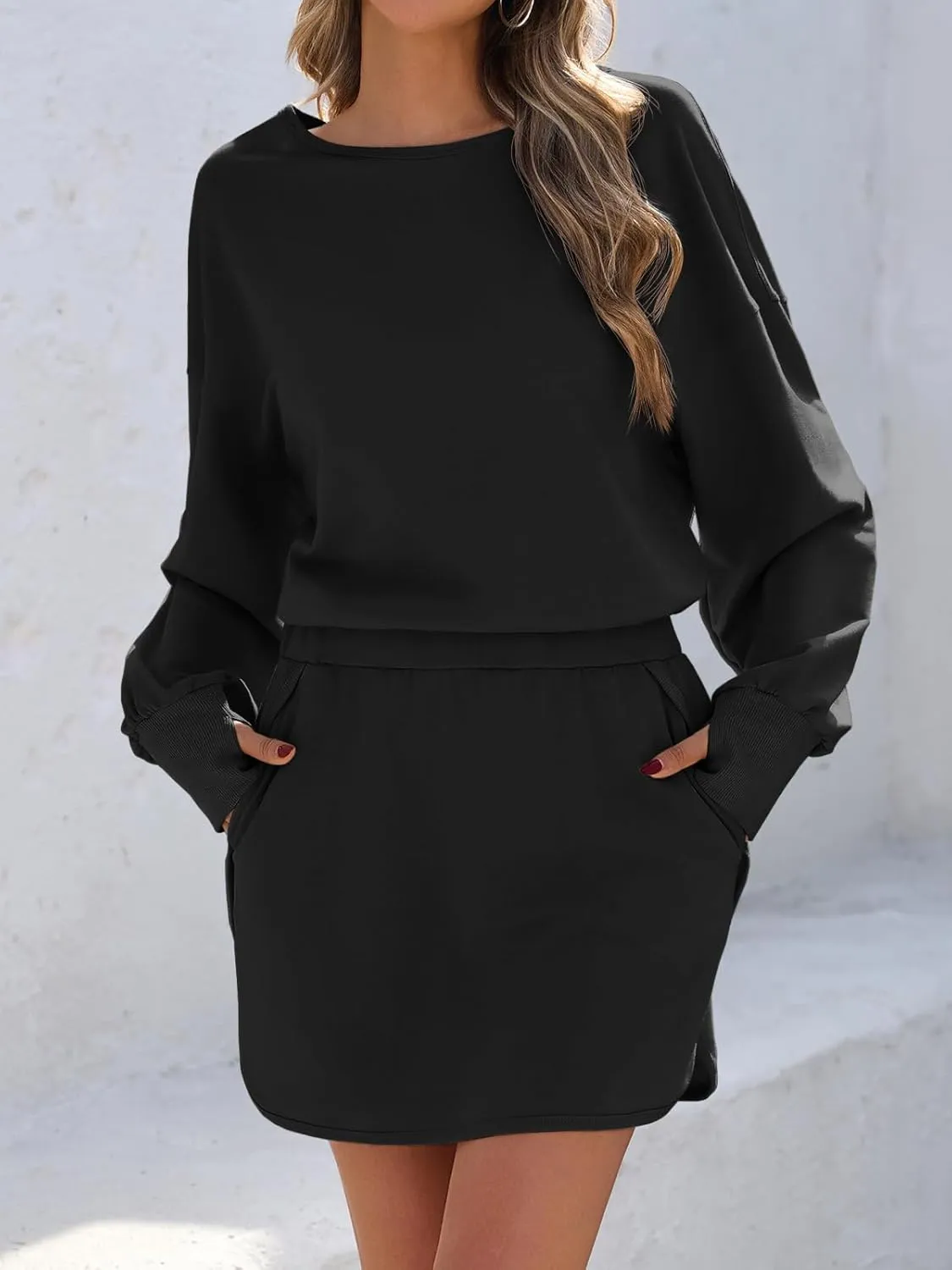 Fisoew Womens Long Sleeve Athletic Dress Backless Keyhole Built-in Shorts Oversized Workout Active Skort Dresses