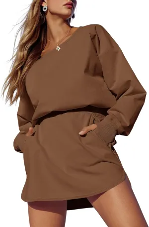 Fisoew Womens Long Sleeve Athletic Dress Backless Keyhole Built-in Shorts Oversized Workout Active Skort Dresses