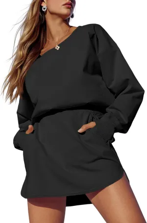 Fisoew Womens Long Sleeve Athletic Dress Backless Keyhole Built-in Shorts Oversized Workout Active Skort Dresses