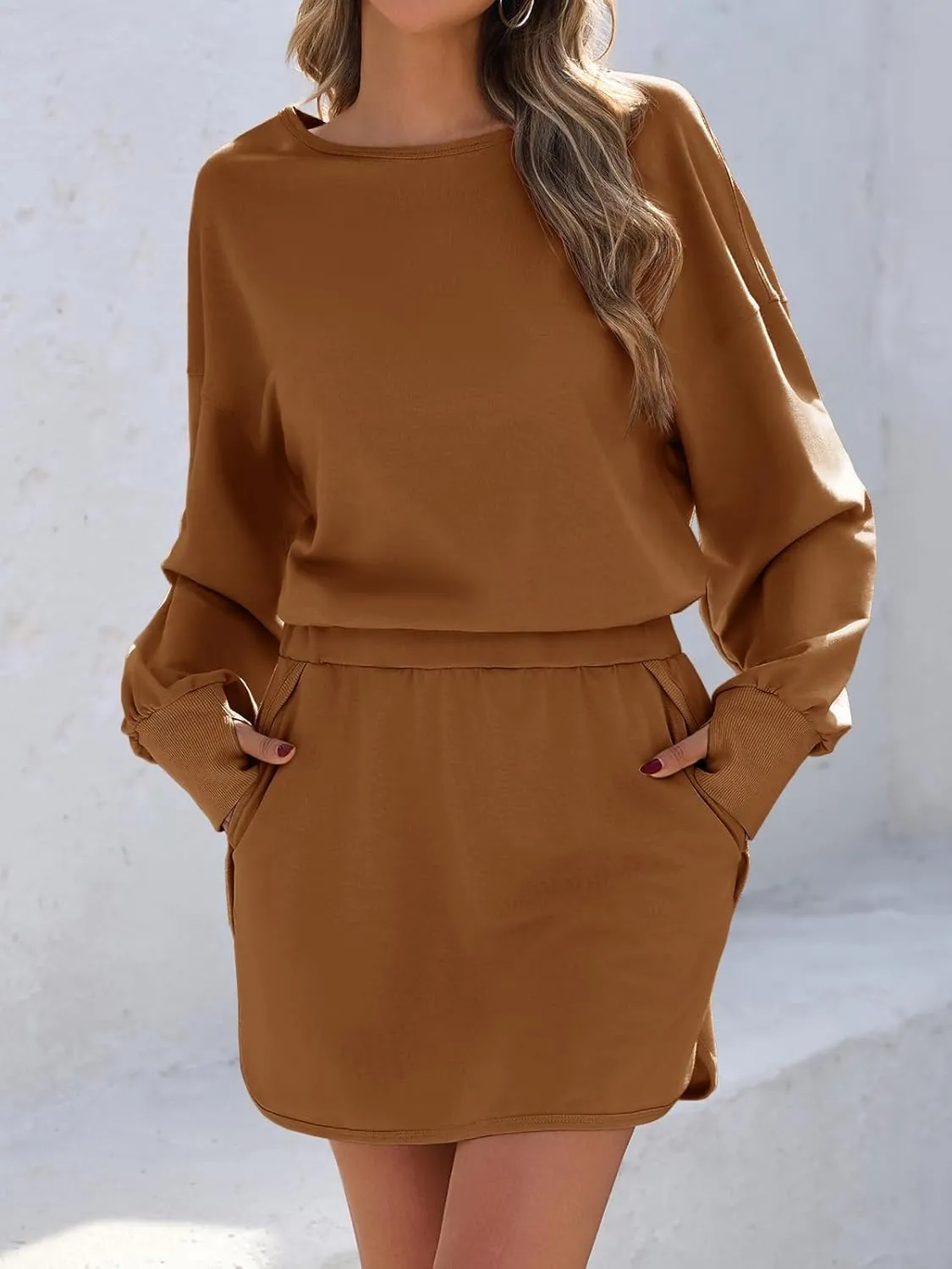 Fisoew Womens Long Sleeve Athletic Dress Backless Keyhole Built-in Shorts Oversized Workout Active Skort Dresses