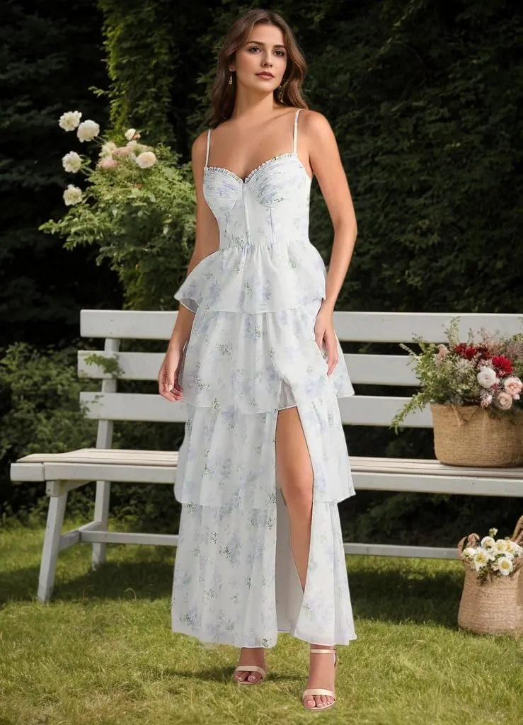 Floral Bridesmaid Dresses Floral Prom Dresses for Women 2025 Long Chiffon Formal Evening Gowns HGR106