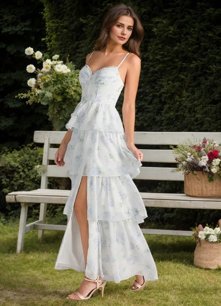 Floral Bridesmaid Dresses Floral Prom Dresses for Women 2025 Long Chiffon Formal Evening Gowns HGR106