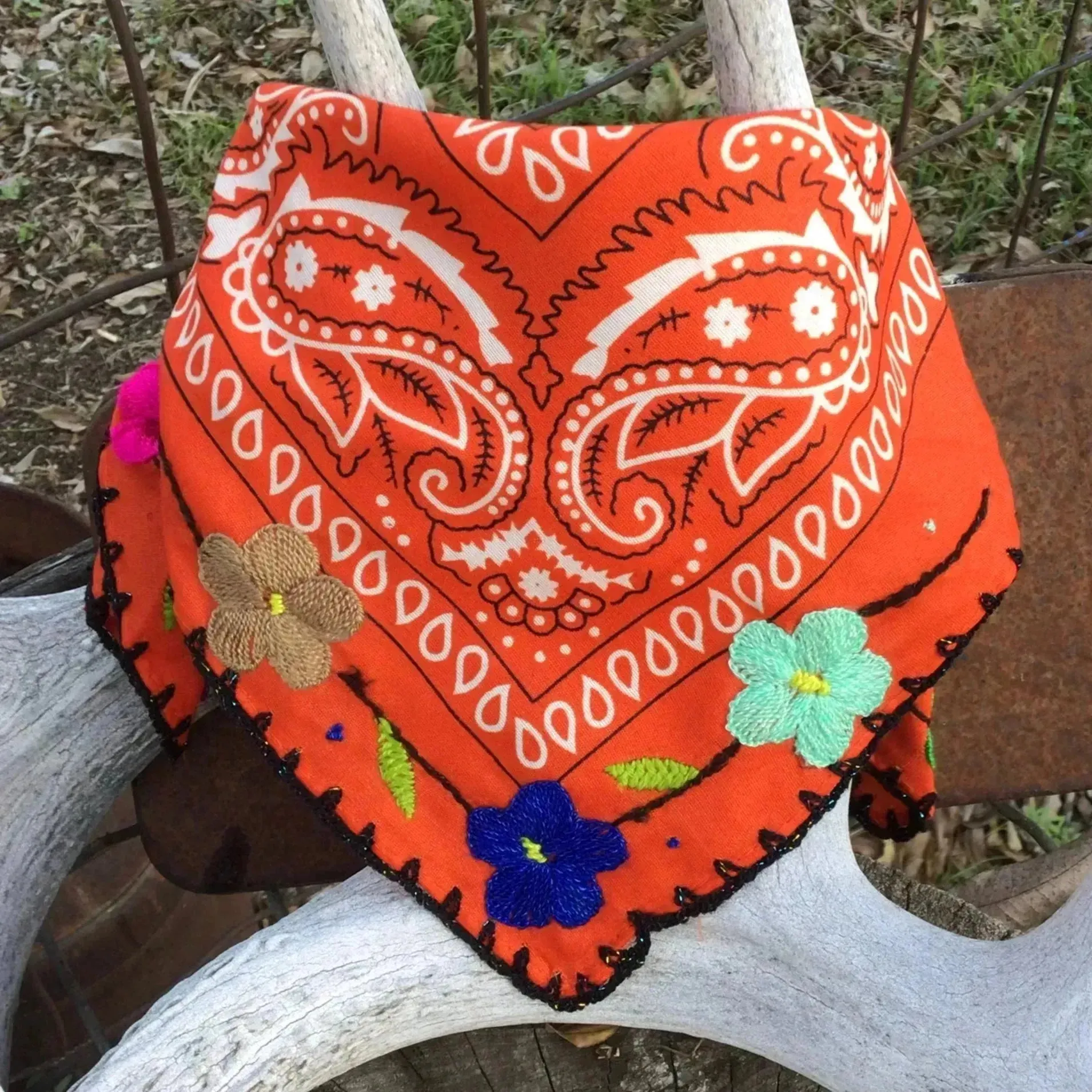 Floral Embroidered Bandana
