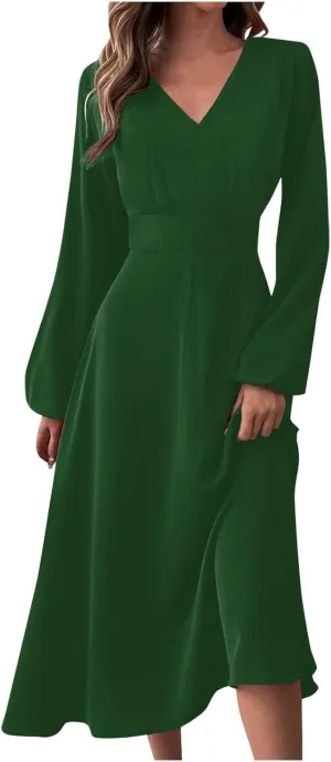 Formal Dress Women's Autumn and Winter Casual Fashion V-Neck Long Sleeve Gradient Print Long Dress
