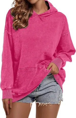 FZVYD Womens Hoodies Pullover Oversized Hoodie Cotton Hooded Couples Vintage 2024 Trendy Washed Streetwear Sweatshirt Tops