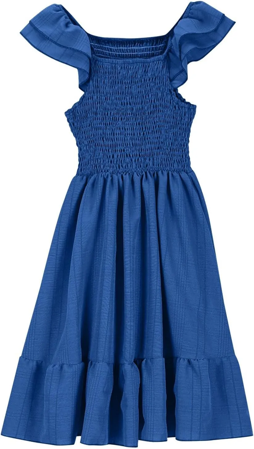 Girl's 2025 Ruffle Smocked Dresses Casual Flowy A Line Swing Midi Party Dresses Solid Pleated Daily Holiday Outfit