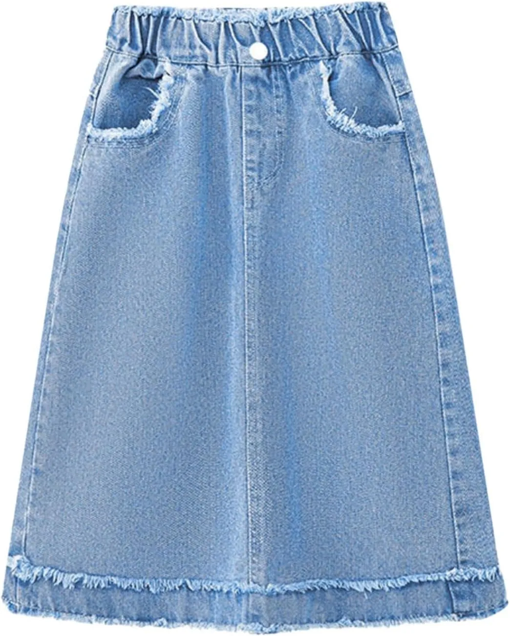 Girls Blue Denim Skirt Kids Casual Trendy Elastic Waist Outfits Zipper Pockets Vintage Maxi Long Skirt