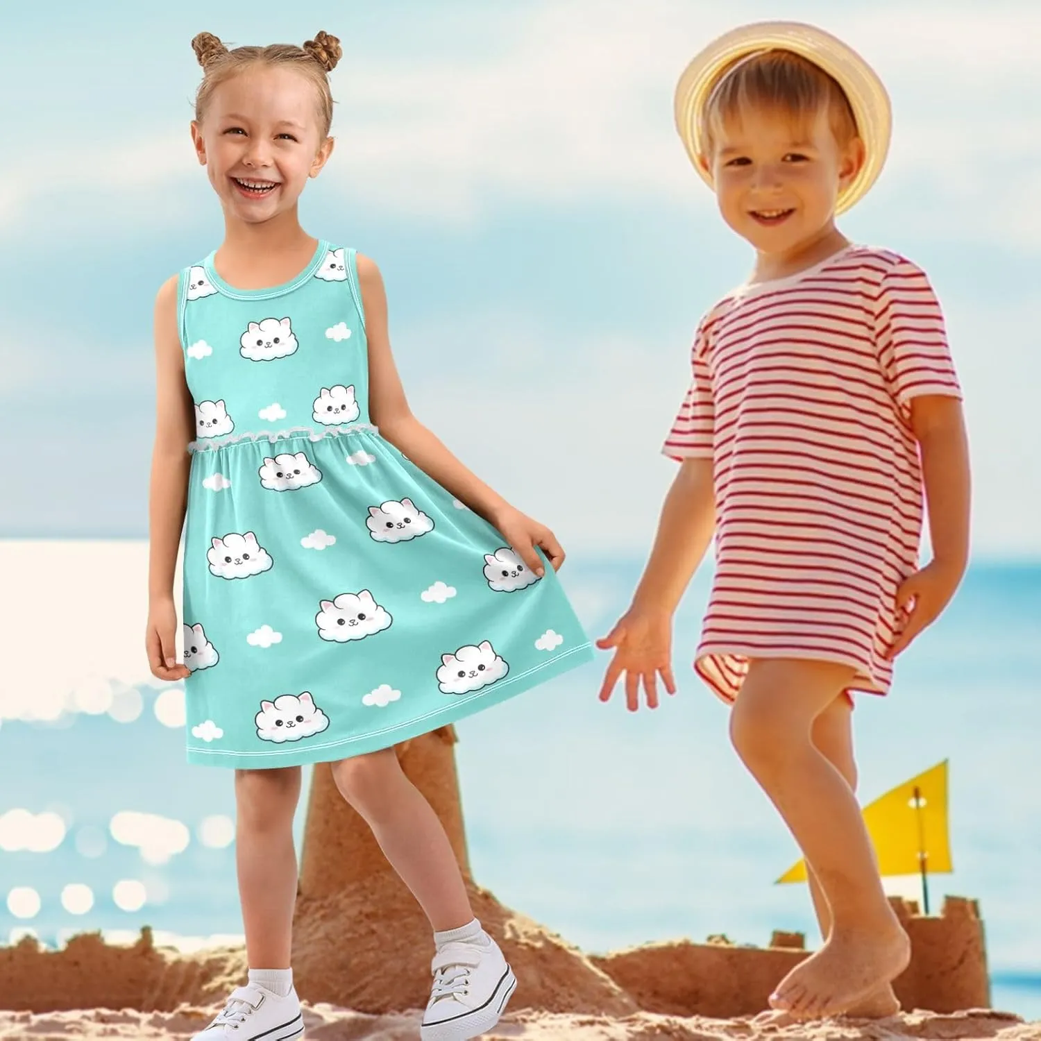 Girls Sleeveless Dress Casual Tank Play Dress Summer Sundress for Toddler Little Girl 2-8 Years