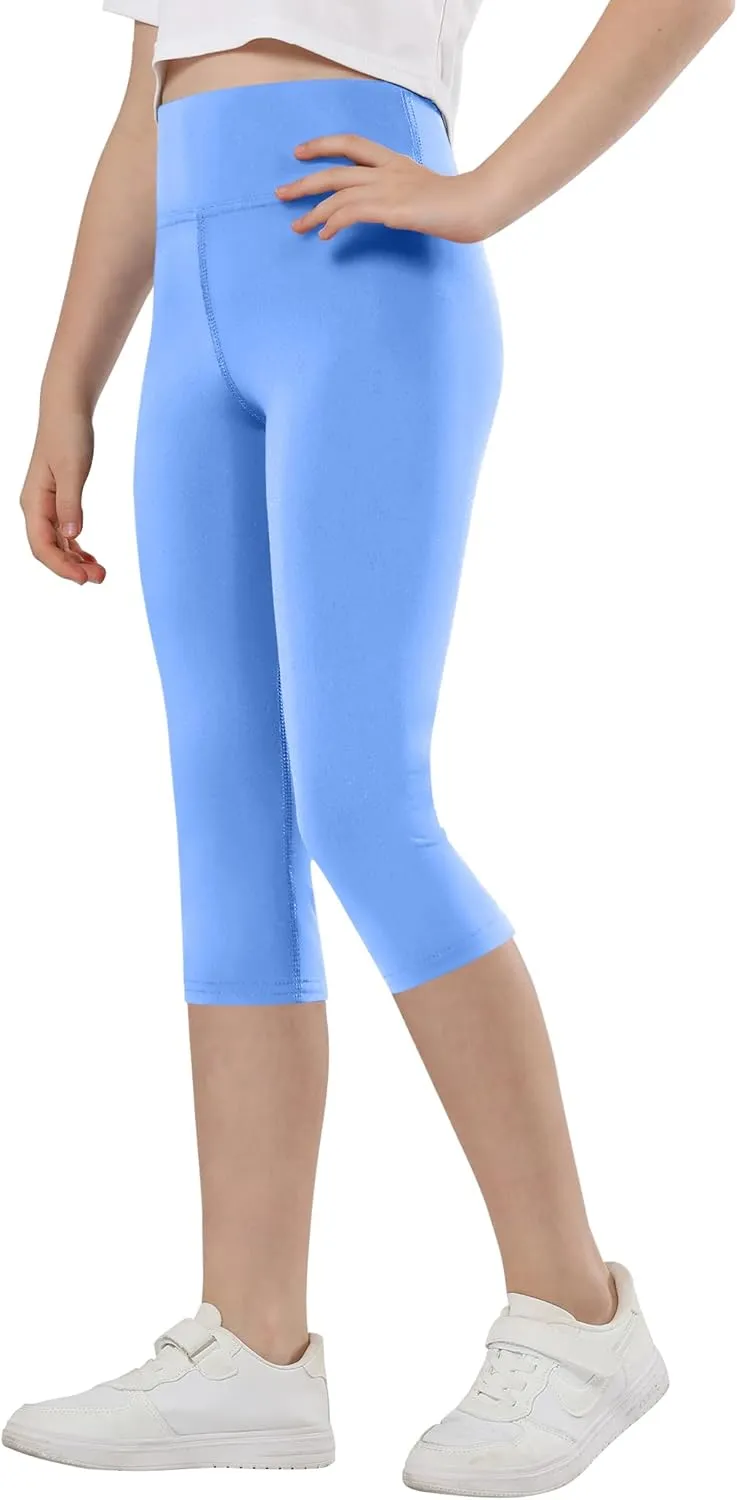 Gnainach Girls Capri Leggings High Waisted Compression Pants Stretch Active Yoga Tights for Kids Teen Workout Running