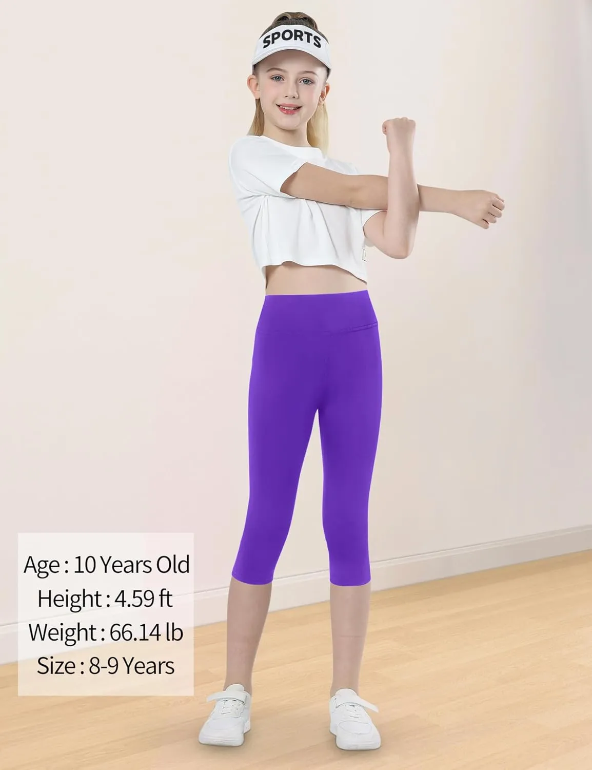 Gnainach Girls Capri Leggings High Waisted Compression Pants Stretch Active Yoga Tights for Kids Teen Workout Running