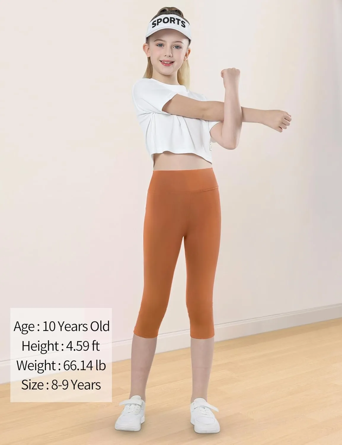 Gnainach Girls Capri Leggings High Waisted Compression Pants Stretch Active Yoga Tights for Kids Teen Workout Running