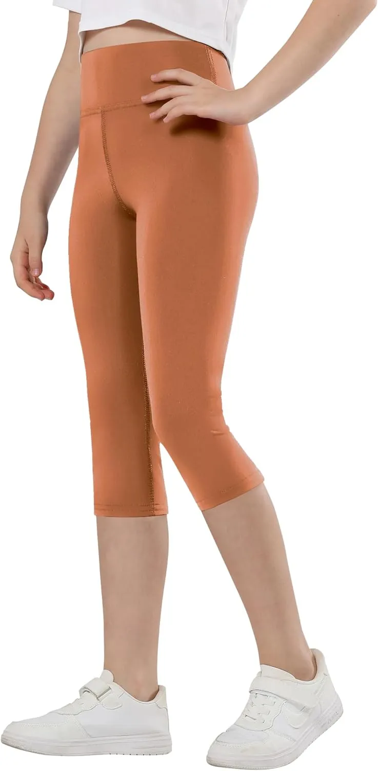 Gnainach Girls Capri Leggings High Waisted Compression Pants Stretch Active Yoga Tights for Kids Teen Workout Running