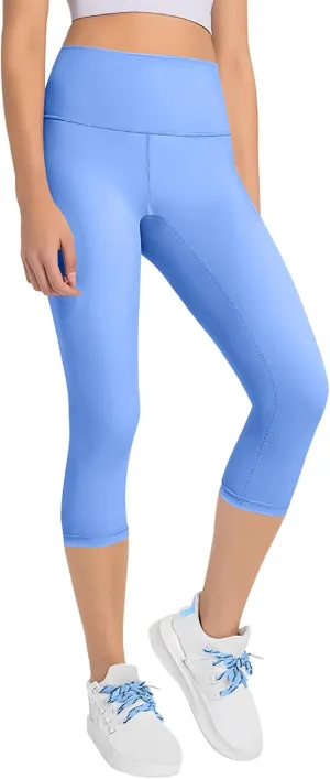 Gnainach Girls Capri Leggings High Waisted Compression Pants Stretch Active Yoga Tights for Kids Teen Workout Running