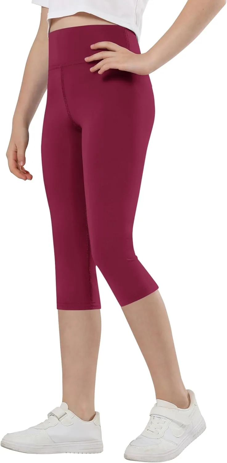 Gnainach Girls Capri Leggings High Waisted Compression Pants Stretch Active Yoga Tights for Kids Teen Workout Running