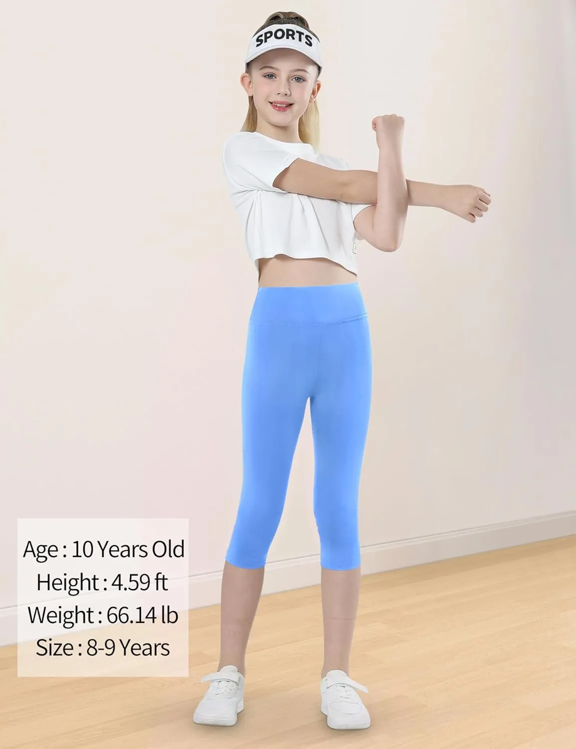 Gnainach Girls Capri Leggings High Waisted Compression Pants Stretch Active Yoga Tights for Kids Teen Workout Running