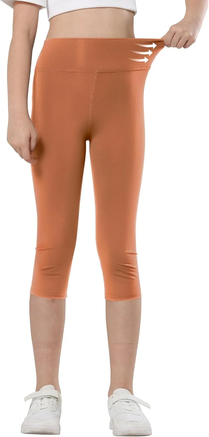Gnainach Girls Capri Leggings High Waisted Compression Pants Stretch Active Yoga Tights for Kids Teen Workout Running