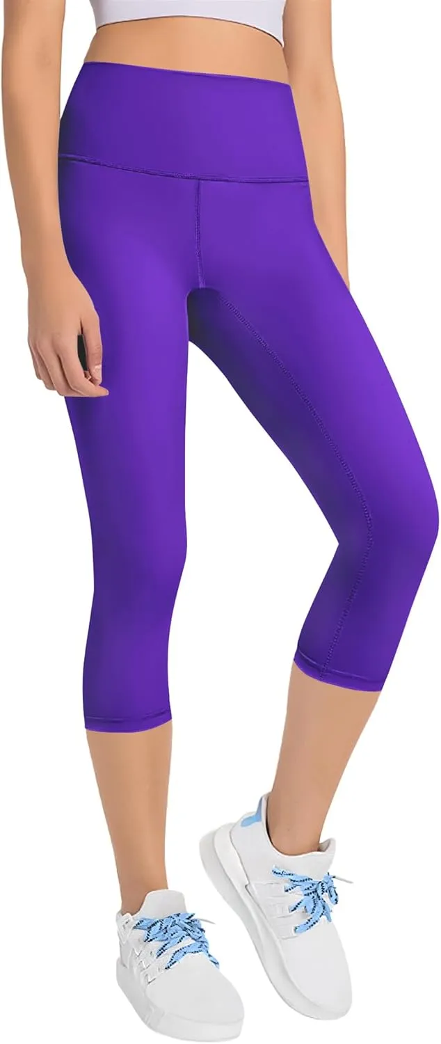 Gnainach Girls Capri Leggings High Waisted Compression Pants Stretch Active Yoga Tights for Kids Teen Workout Running