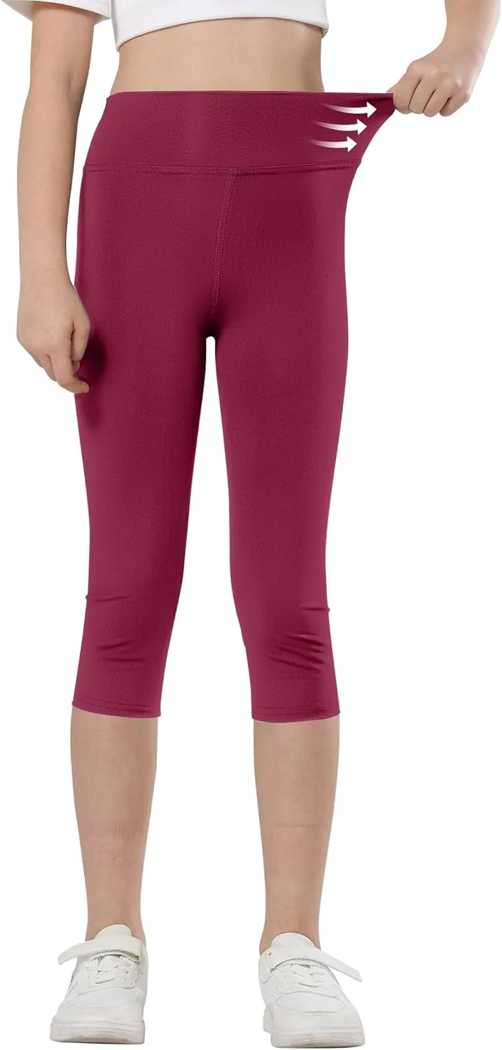Gnainach Girls Capri Leggings High Waisted Compression Pants Stretch Active Yoga Tights for Kids Teen Workout Running