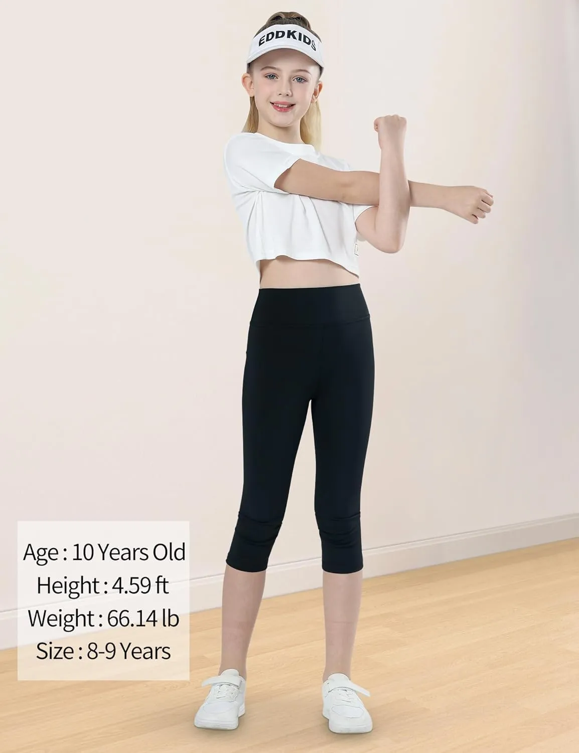 Gnainach Girls Capri Leggings High Waisted Compression Pants Stretch Active Yoga Tights for Kids Teen Workout Running