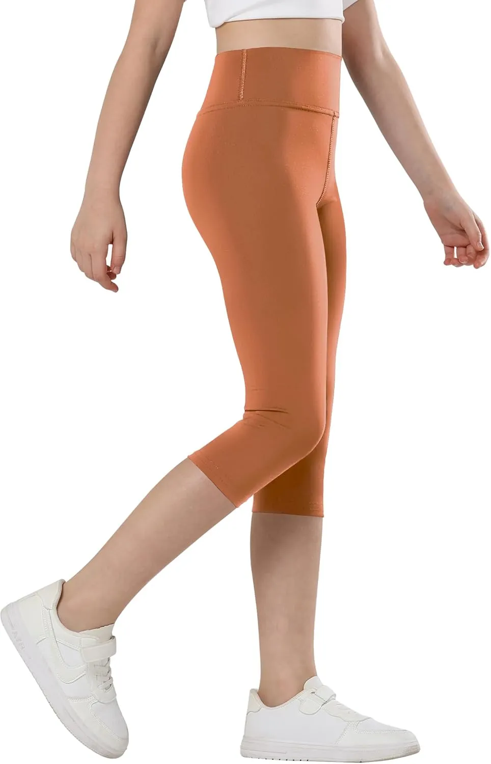 Gnainach Girls Capri Leggings High Waisted Compression Pants Stretch Active Yoga Tights for Kids Teen Workout Running
