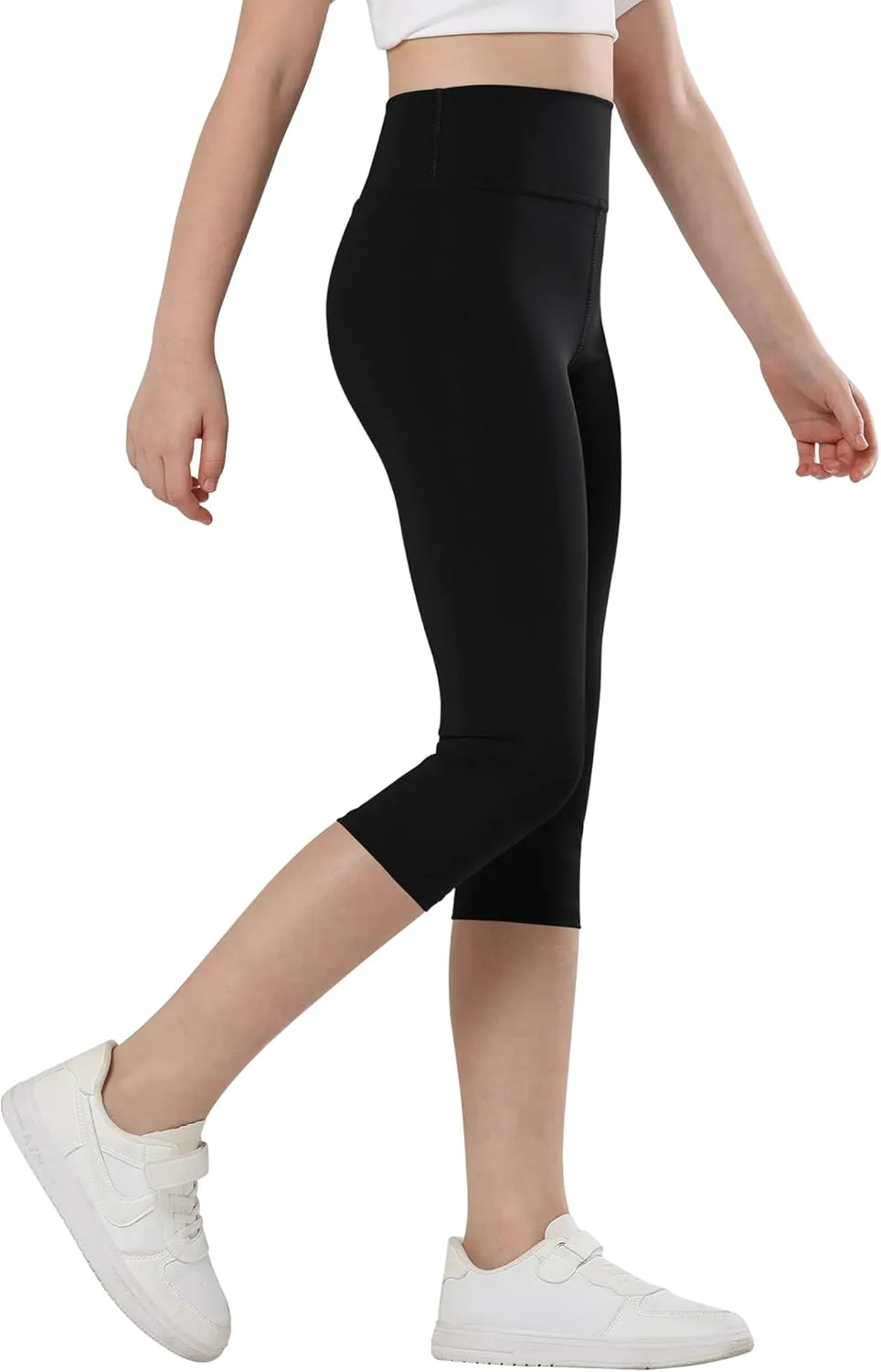 Gnainach Girls Capri Leggings High Waisted Compression Pants Stretch Active Yoga Tights for Kids Teen Workout Running