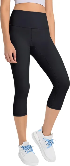 Gnainach Girls Capri Leggings High Waisted Compression Pants Stretch Active Yoga Tights for Kids Teen Workout Running