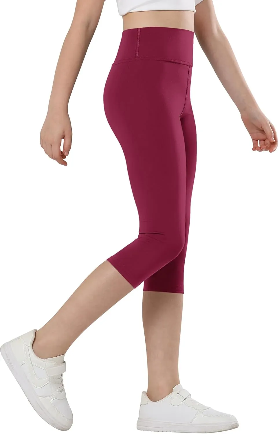 Gnainach Girls Capri Leggings High Waisted Compression Pants Stretch Active Yoga Tights for Kids Teen Workout Running